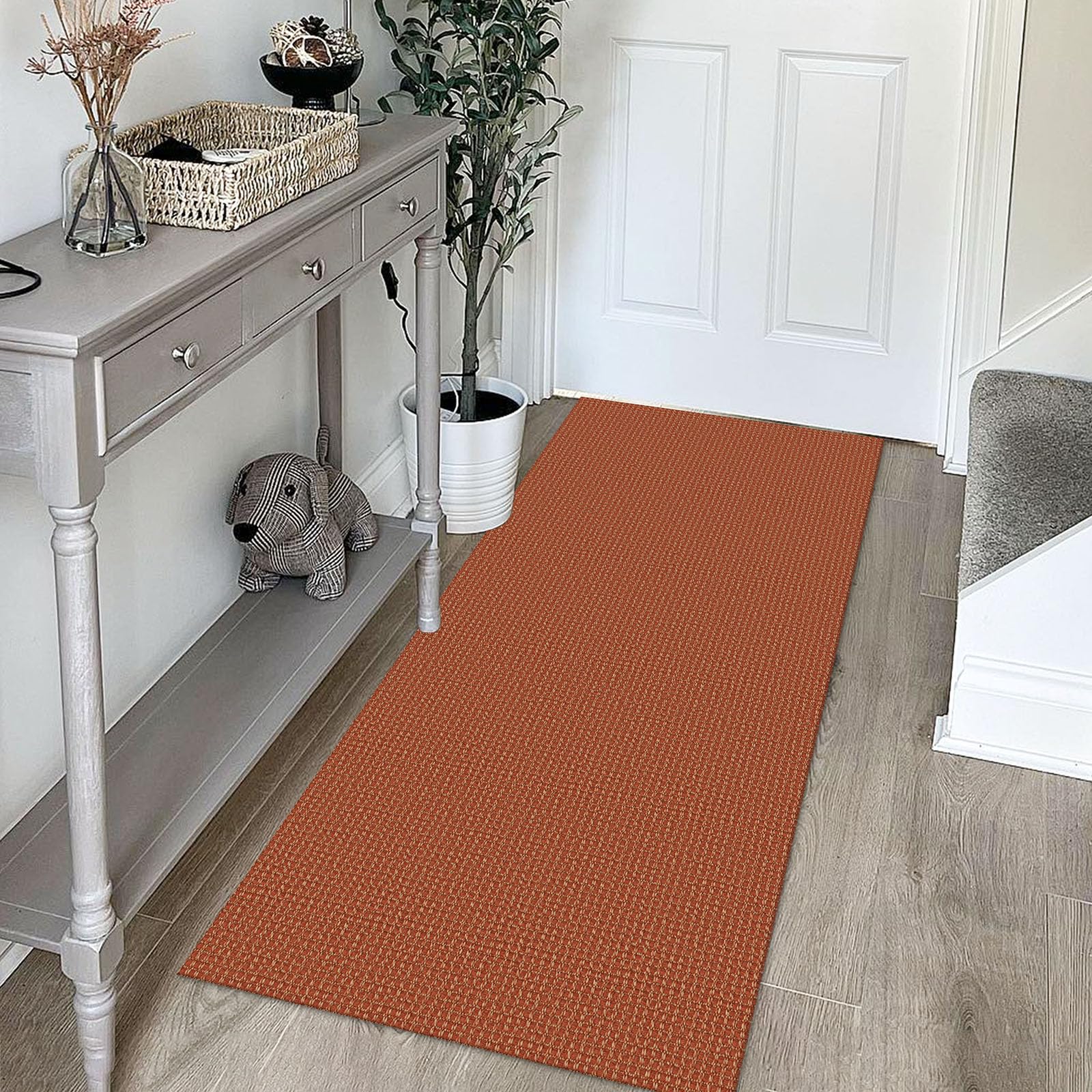KOZYFLY Runners for Hallways 2x5 ft Washable Kitchen Runner Non Slip Rubber Backed Hall Runners Cotton Entryway Runner Rugs Floor Carpet for Indoor Backdoor Bedroom Kitchen, Orange/Tan