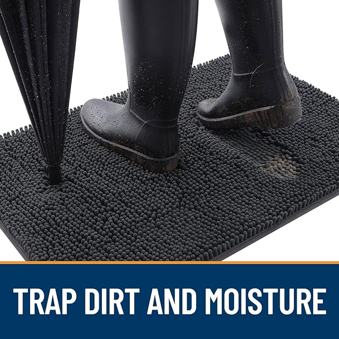 OLANLY Dog Door Mat for Muddy Paws 32x20, Absorbs Moisture and Dirt, Absorbent Non-Slip Washable Doormat, Quick Dry Chenille Mud Mat for Dogs, Entry Indoor Entryway Carpet for Inside Floor, Dark Grey