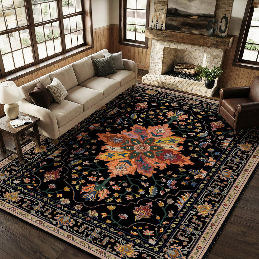 RELEANY Washable Area Rug, Large 9'x12', Black/Colorful