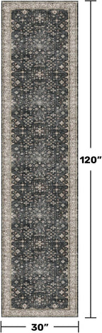 Black Washable 10ft Long Runners for Hallways, 2'6"x10' Wide Kitchen Runner Rug, Entryway Indoor Rug, Non Slip Rubber Backing Boho Vintage Floor Decor