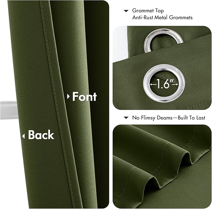 MIULEE Blackout Curtains for Bedroom 2 Panels 40 x 90 Inch Long Olive Green