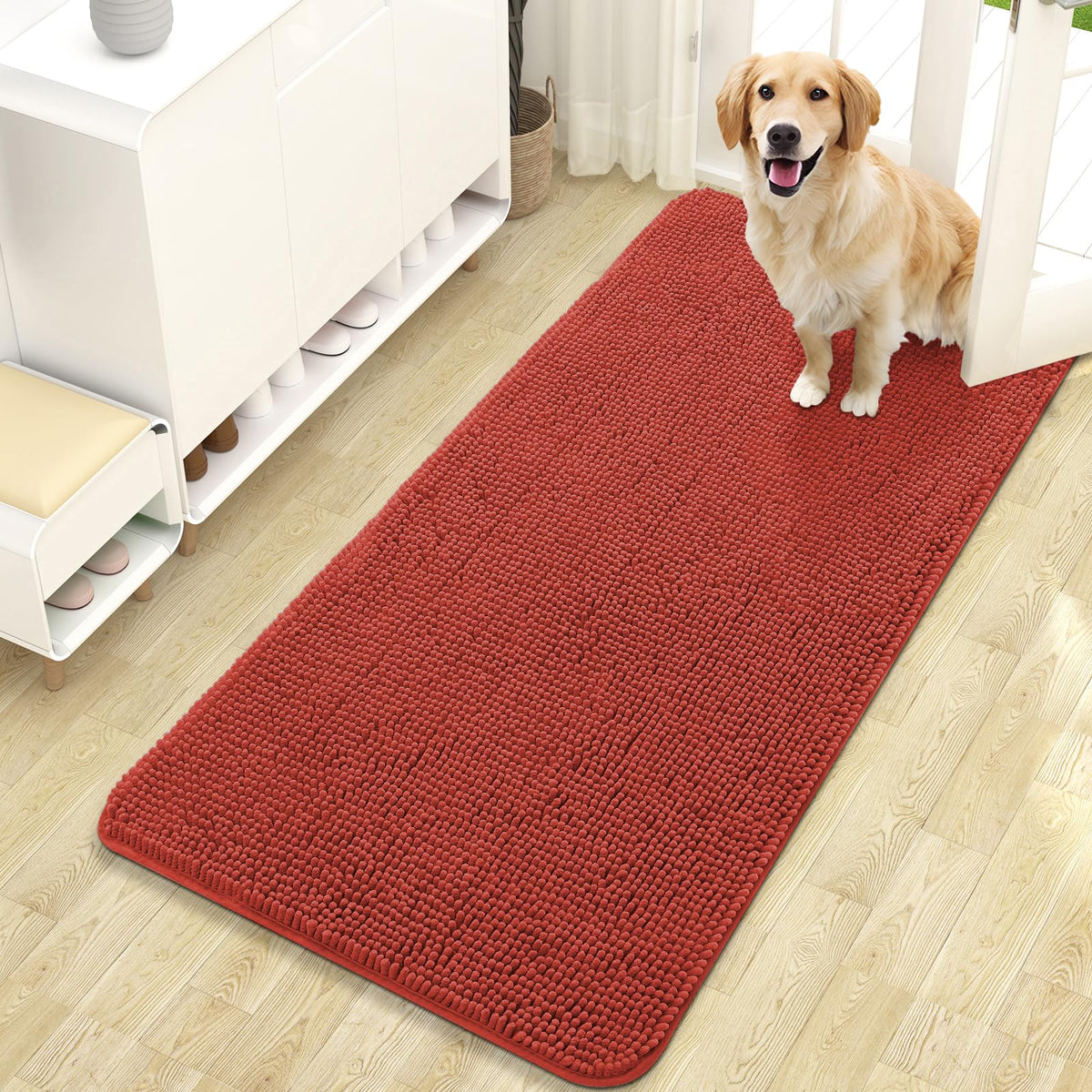 OLANLY Dog Door Mat for Muddy Paws 47x24, Super Absorbent Chenille Mud Mat