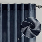 MIULEE Navy Blue Linen Curtains 96 Inch Length 2 Panels for Bedroom Living Room, Soft Thick Linen Textured Natural Window Drapes Semi Sheer Light Filtering Back Tab Rod Pocket Burlap Look Decor