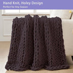 Bigacogo Chunky Knit Throw Blanket for Couch, 40x60 inches, 100% Hand Knitted with Thick Jumbo Chenille Yarn, Cozy Soft Large Rope Knot Cable Crochet Blankets for Sofa Bed Living Room, Chocolate