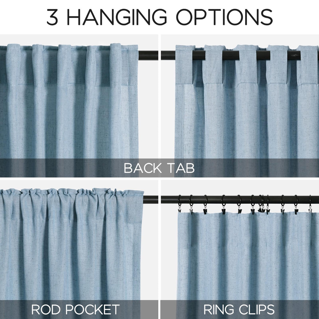 Nanspring Blue Curtains 132 Inches Long 2 Panels for Living Room Back Tab Rod Pocket Semi Sheer Linen Drapes Neutral Room Decor Blue Curtain Ceiling to Floor Length for Dining Room 52x132