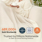 Snuggle Sac Buttery Ivory Throw Blanket for Couch, Reversible Super Soft Knitted Blankets, Warm Cozy Knit Fuzzy Plush Lightweight Throws Dupes for Sofa, Bed, Picnic, Ivory, 50 x 60 inches