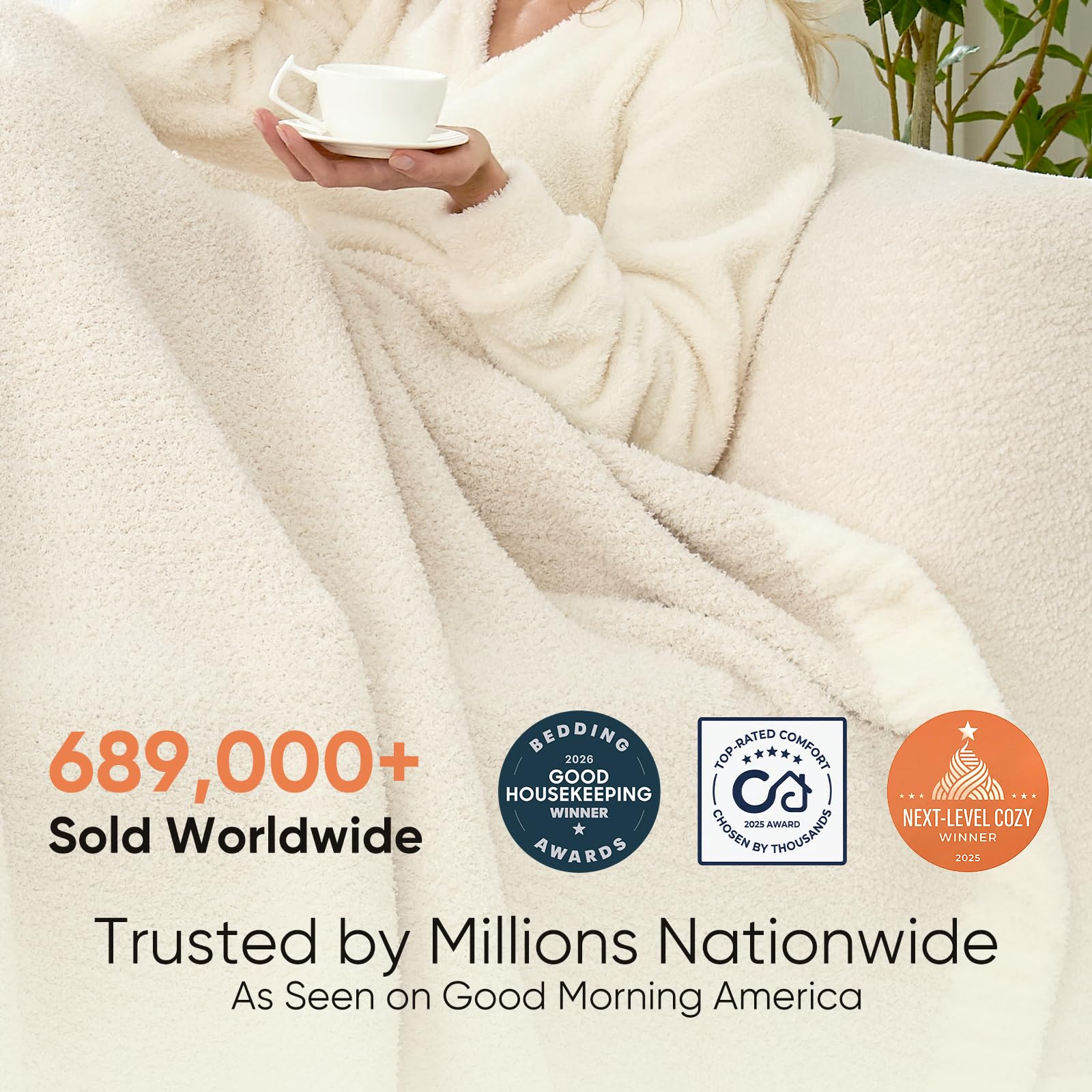 Snuggle Sac Buttery Ivory Bedding Blanket Twin Size 60x80, Super Soft Warm Cozy Knit Fuzzy Microfiber Blanket for Sofa, Bed, Living Room, Heather Ivory, 60x80 Inches