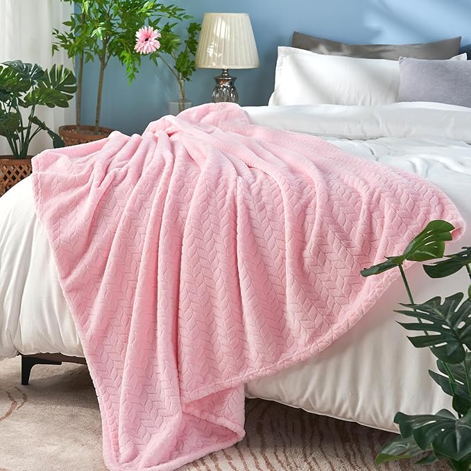 inhand Super Soft Pink Cute Throw Blanket, Cozy Plush Fleece Blanket Throw Size, Washable Lightweight Flannel Blankets Throw for All Season(50”x60”, Baby Pink)