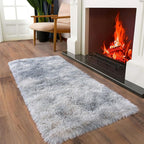 Ultra Soft Runner Rugs for Bedroom Hallways with Upgraded Non-Slip Rubber Backing & Thick Memory Sponge, 2 Packs 2x4 Feet Fluffy Shag Throw Area Rug for Bedside Dorm Tie-dye Light Grey