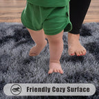 Ultra Soft Runner Rugs for Bedroom Hallways with Upgraded Non-Slip Rubber Backing & Thick Memory Sponge, 2x3 Feet Fluffy Shag Throw Area Rug for Bedside Dorm Tie-dye Dark Grey