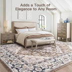 Lofus 5x8 Area Rugs for Living Room, Washable Area Rug, Rugs for Bedroom, Kitchen, Vintage Boho Carpet, Soft Non-Slip, Low Pile Large Area Rug for Office Dining Room, Floral Brown