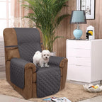 U-NICE HOME Recliner Chair Covers Reversible Quilted Water Repellent Pet Protectors with Elastic Straps (23''Recliner Small, Dark Grey/Dark Grey)