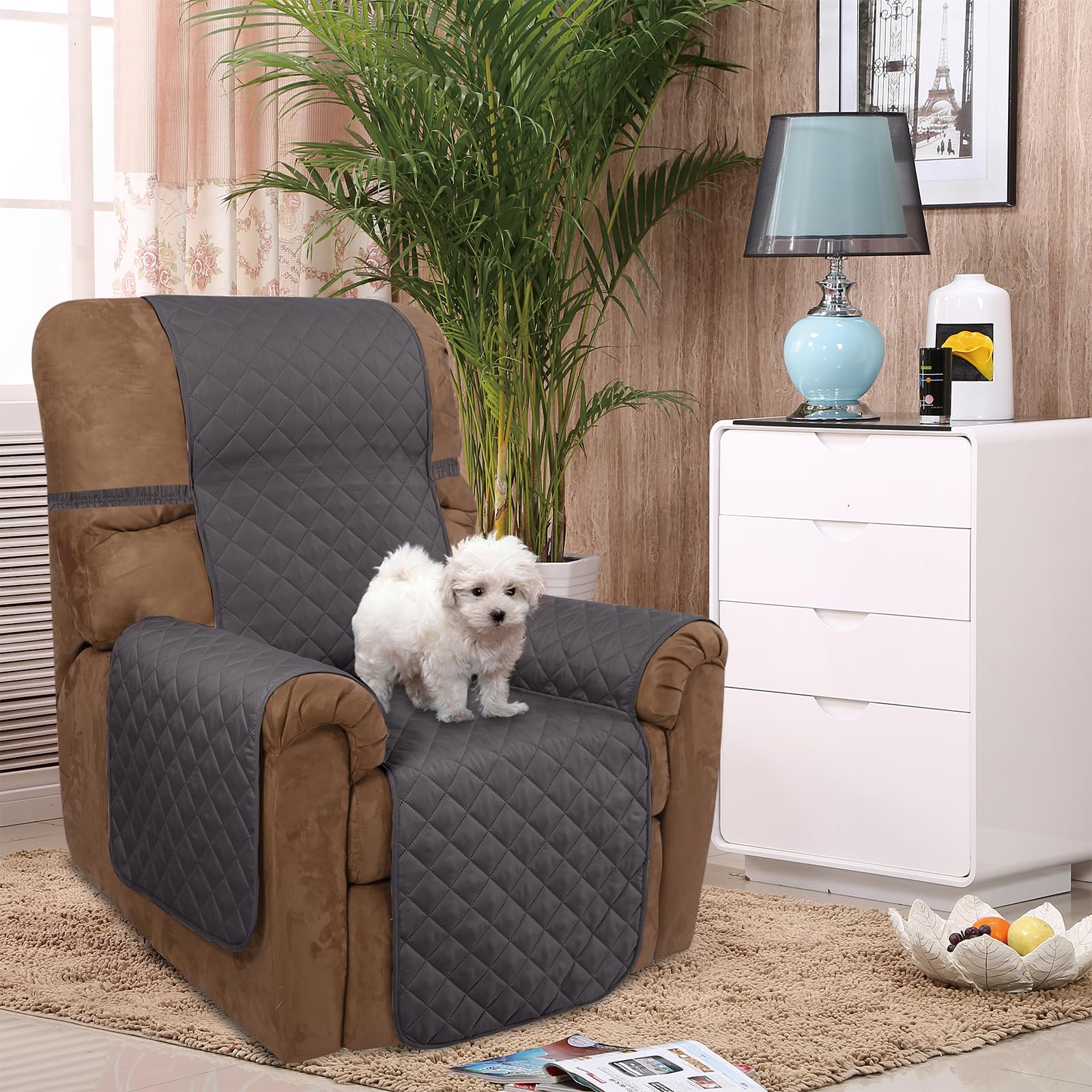 U-NICE HOME Reversible Recliner Chair Covers, Dark Grey