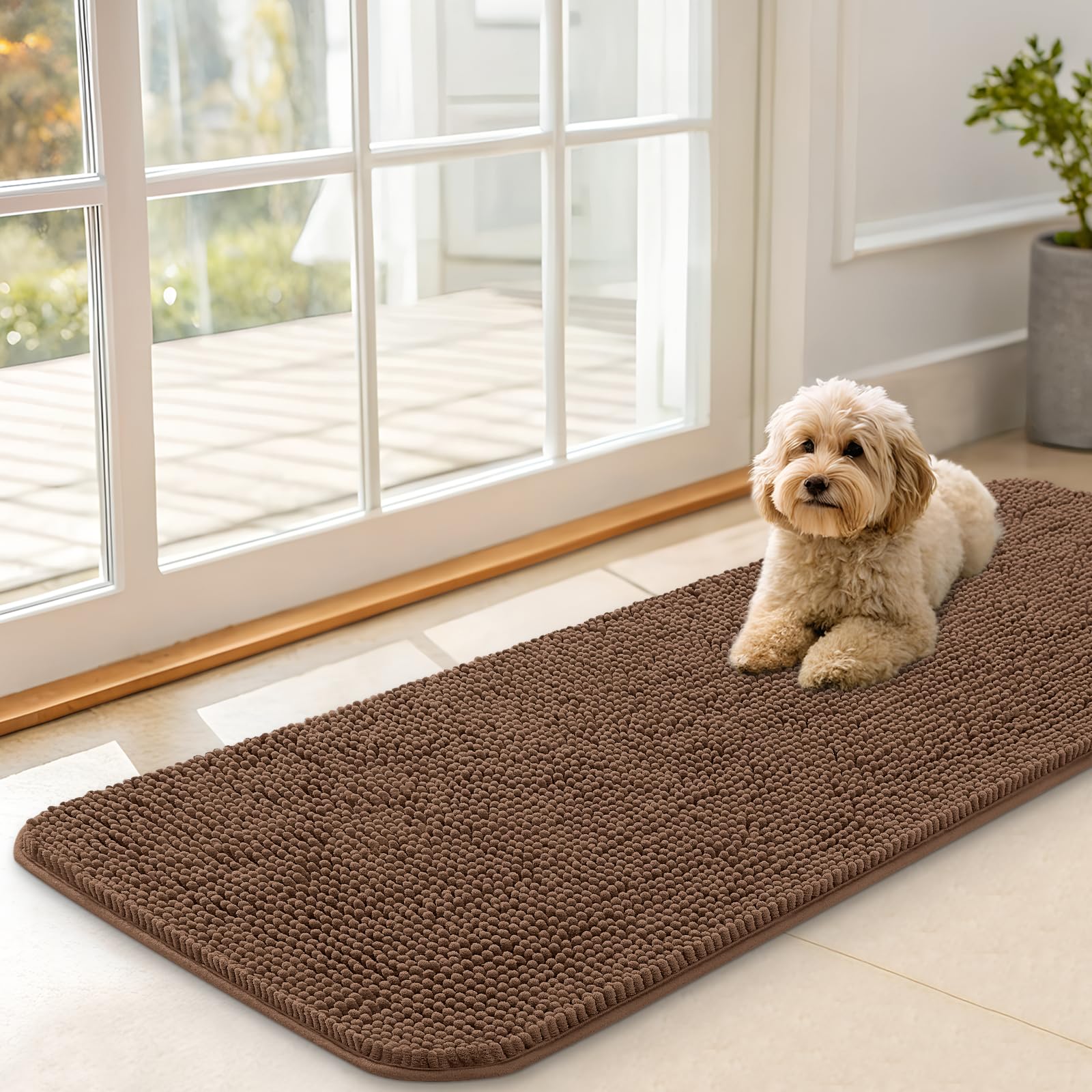 OLANLY Dog Door Mat for Muddy Paws 47x17, Super Absorbent Chenille Mud Mat