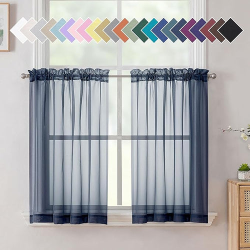 Aiyufeng Light Grey Sheer Window Curtains 84 Inches Long 2 PCS- Rod Pocket Living Room Curtain Panels Voile Textured Soft and Lightweight Window Treatments for Bedroom Decor, 40W x 84L Inches — 40"W x 36"L (Pack of 2)