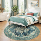 RELEANY Area Rugs 8ft Washable Non-Slip, Floral Vintage Distress Print Pattern Medallion Carpet for Living Room Bedroom Dining Room, Dark Blue Vintage