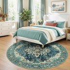 RELEANY Washable Area Rug, Round 8ft, Blue/Vintage Dark Blue