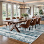 KOZYFLY Area Rug 8x10 Modern Living Room Rug, Washable Large Thin Rugs Non-Slip Soft Striped Rug for Bedroom, Print Blue Abstract Carpet for Laundry/Kid Room