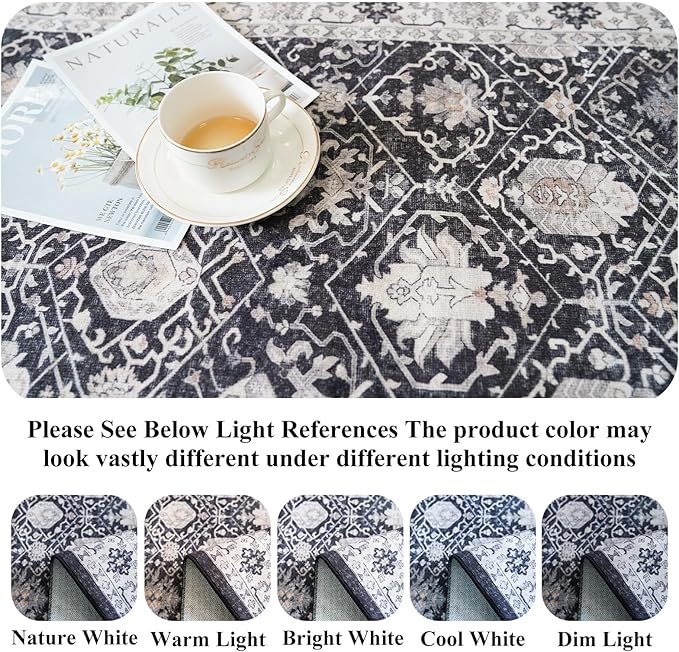 Hallway Washable Runner Rug - 2'6x12 Kitchen Rugs Entryway Rug Runner Vintage Soft Floor Mat Non Slip Indoor Farmhouse Carpet for Bathroom Living Room Bedroom (2'6''x12', Black)