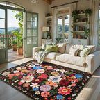 Black/Brown Area Rugs 10x14 Living Room, Non Slip Machine Washable Floral Rugs, Low Pile Lightweight Large Rug for Bedroom, Dining Room, Home Office(10 x 14, Black/Brown)