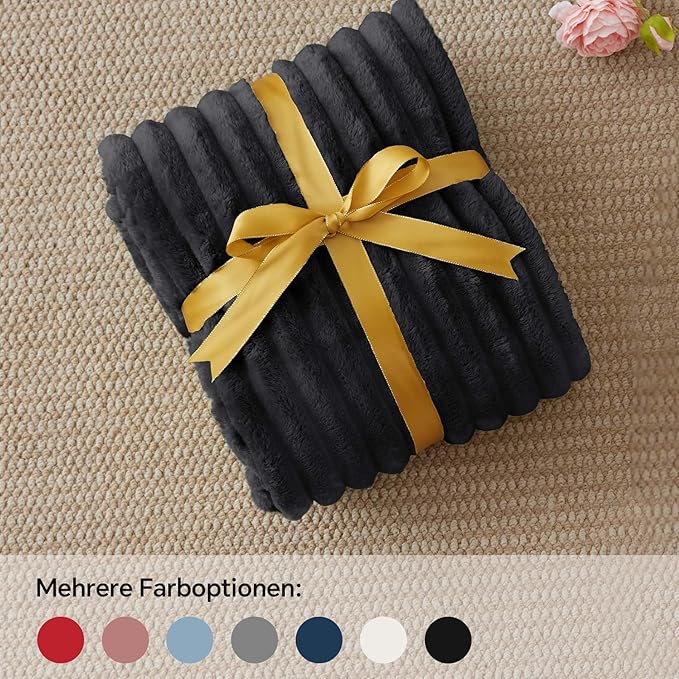 BEDELITE Ribbed Fleece Throw Blanket for Couch, Black, 50"x70"