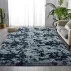 Deerhoo Large Shag Area Rugs 9 x 12, Tie-Dyed Plush Fuzzy Rugs for Living Room, Ultra Soft Fluffy Furry Rug for Bedroom, Indoor Carpet Nursery Rugs for Kids Room Home Decor, Blue and Grey