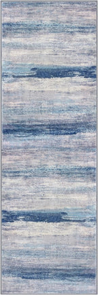 KOZYFLY Modern Abstract Kitchen Runner Rug, 2x6 Washable Rug Runner Non-Slip Soft Striped Hallway Runner Rugs, Blue/Grey/Beige Print Carpet Runner for Entryway Bathroom Laundry Room Foyer