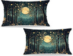 Rustic William Morris Inspired Night Moon Forest Decor Pillow Covers 18x18 Set of 2,Vintage Black and Gold Nature Landscape Botanical Decorative Throw Pillow Covers for Home Bedroom Living Room