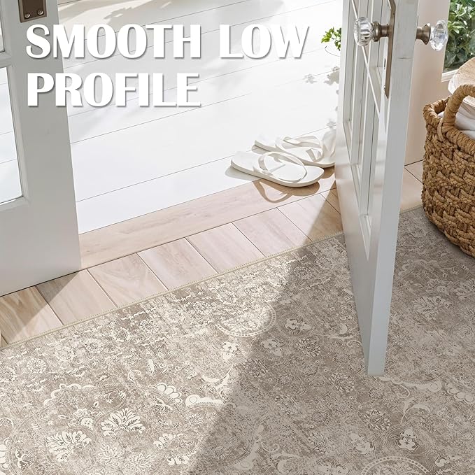 3x8 Washable Runner Rug: Vintage Medallion Kitchen Soft Rugs NaturalBeige