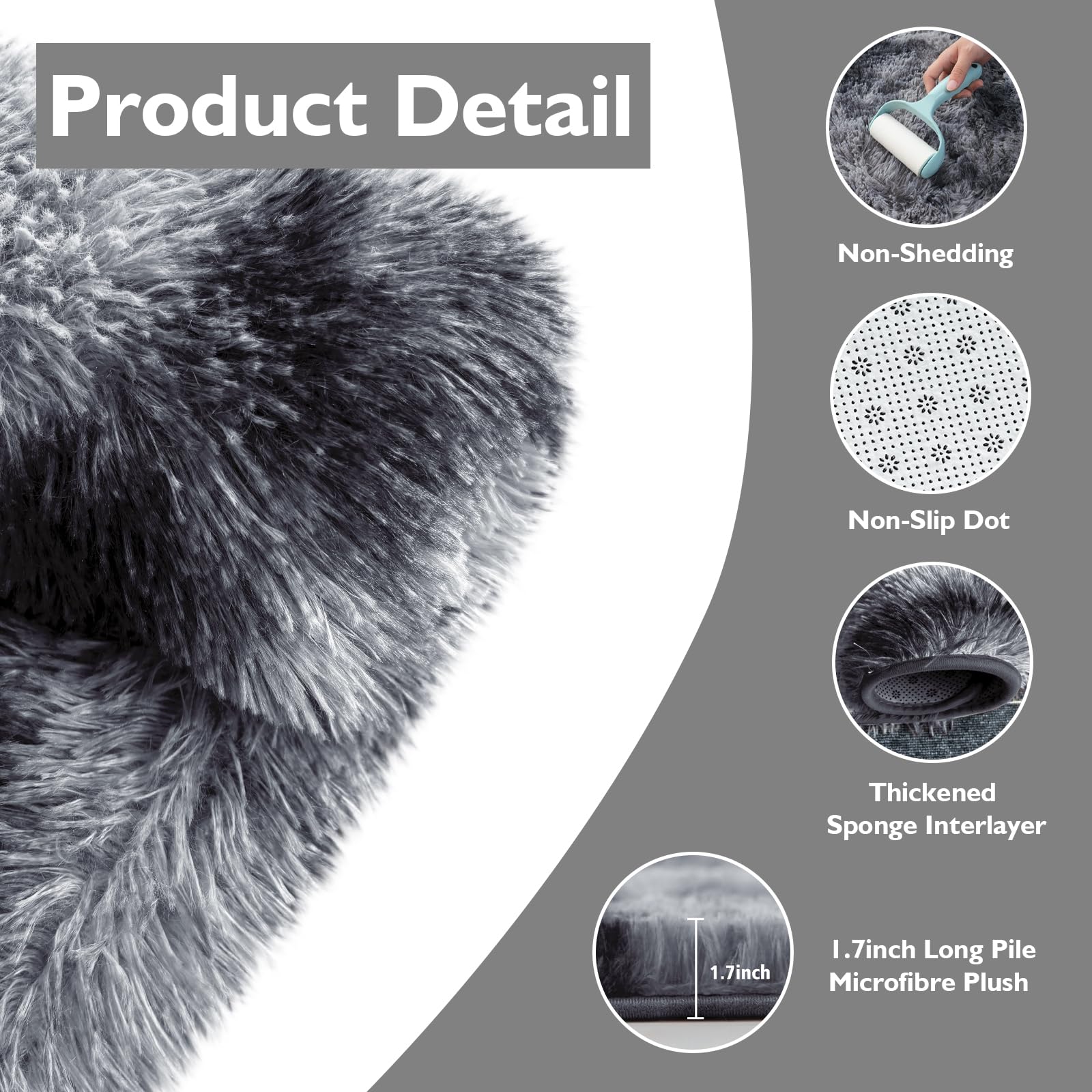 Tie-Dyed Black Fluffy Round Rug,Small Area Rugs,Shaggy Rugs 3'X3'