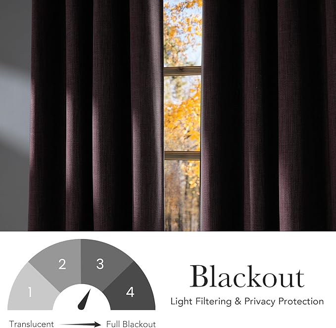 NICETOWN Greyish Purple Faux Linen Room Darkening Rod Pocket Curtains 63 inch Length, W42 x L63, Light Blocking Thermal Insulated Noise Reducing Drapes for Bedroom Farmhouse Decor, 2 Panels
