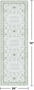 Hazo Haus Washable Oushak 2x6 Bathroom Runner Rug, Eclectic Boho Floral Pastel, Non Slip Low Pile Stain Resistant Small Throw Rug for Bedroom, Laundry Room, Powder Room, Cream Green