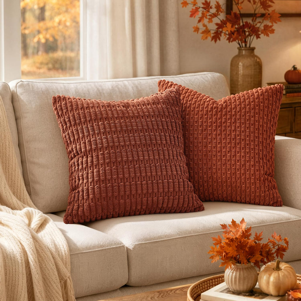 MIULEE Fall Decorative Throw Pillow Covers 18x18 Dark Rust Pack of 2