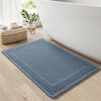 RESARE Waffle Bathroom Runner Rugs, Super Absorbent Bath Mat Non Slip Washable Quick Dry, Upgraded Ultra Soft Boho Bath Rugs with Tassels for Hallway Bedroom Laundry Room,20"x32" Blue