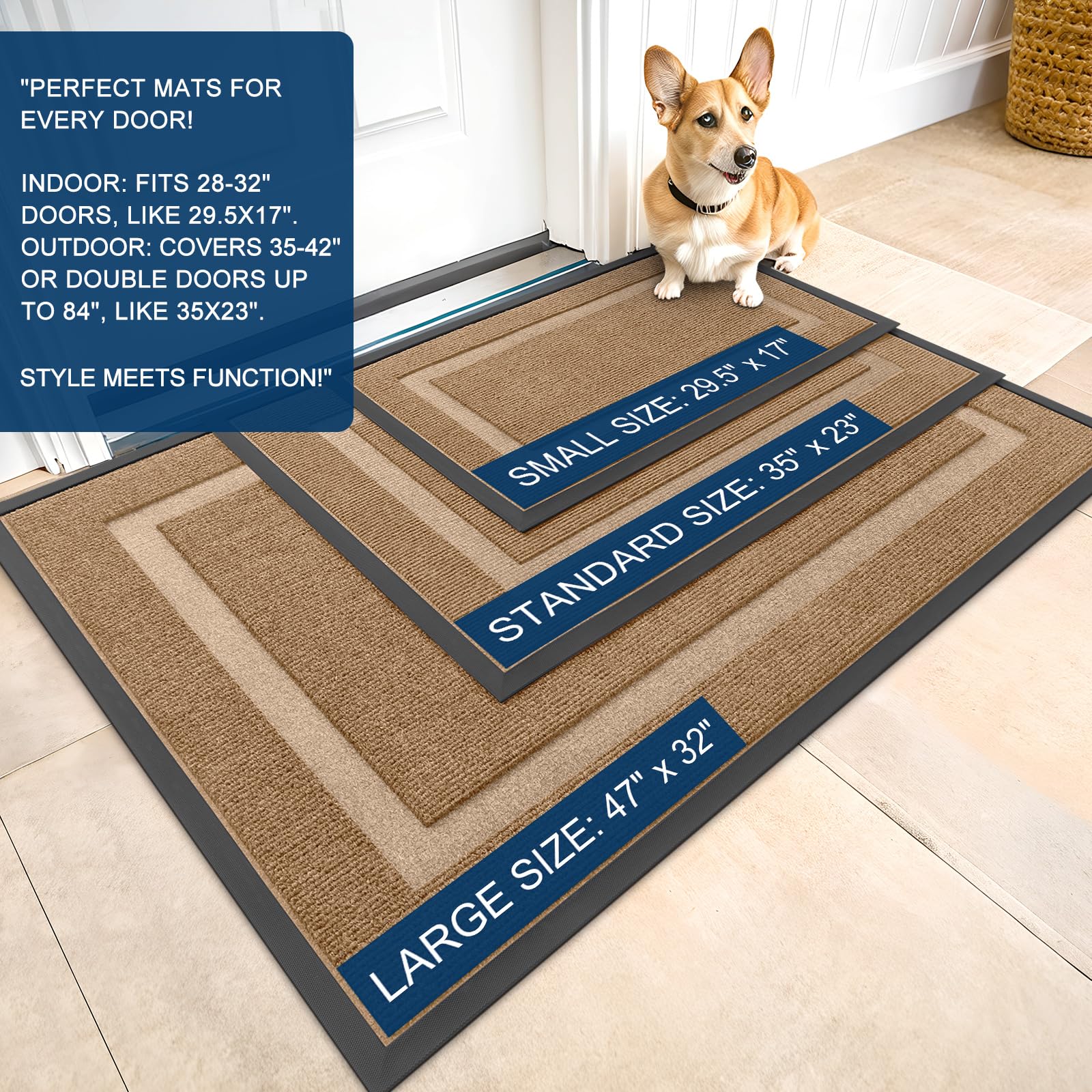 OLANLY Front Door Mat Outside 29.5x17, All-Season Heavy-Duty Rubber Doormat