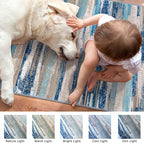 Lansny Modern Abstract 5x7 Machine Washable Area Rug Non-Slip Soft Bedroom Living Romm Rug Blue Ultra Thin Print Faux Wool Floor Carpet Throw Rugs for Nursery Playroom Dining Room Indoor Office