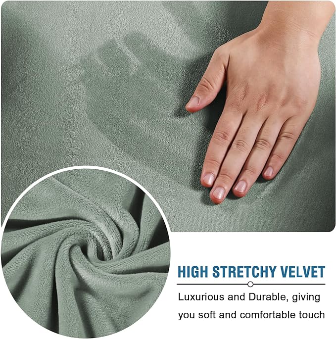 H.VERSAILTEX Velvet 4 Piece High Stretch Sofa Slipcover Cover Furniture Protector Form Fit Luxury Thick Velvet Extra Large Sofa Cover for 3 Cushion Couch Width Up to 105 Inch (XL Sofa, Sea Grass)