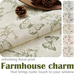jinchan Green Floral Linen Curtains Lined 84 Inch Vintage Back Tab 2 Panels