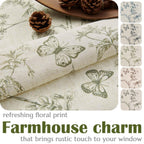 jinchan Green Floral Linen Curtains Lined 63 Inch Vintage Back Tab 2 Panels