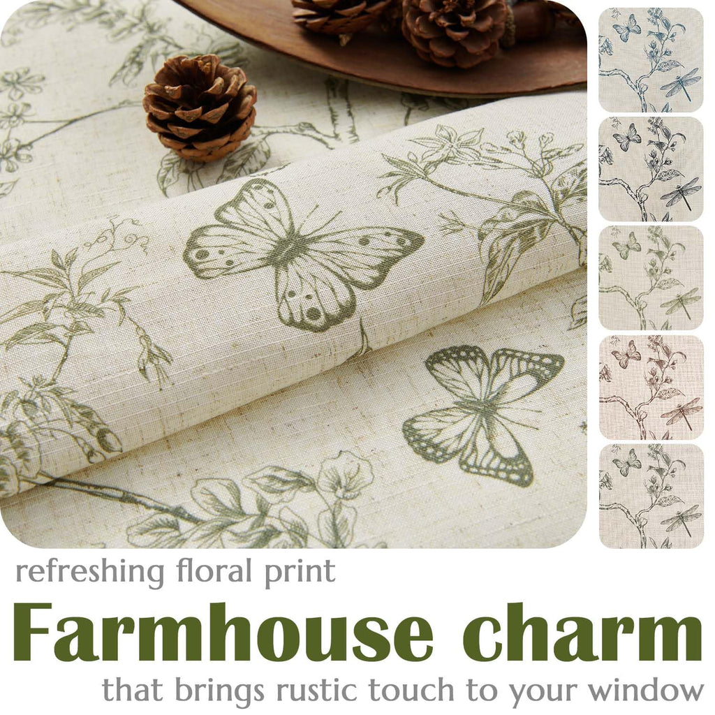 jinchan Green Floral Linen Curtains Lined 84 Inch Vintage Back Tab 2 Panels