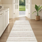Nakagishi Runner Rug Kitchen Washable Rugs: 3x8 Non-Slip Boho Soft Modern Stain Resistant Indoor Floor Neutral Farmhouse Throw Carpet for Hallway Bathroom Laundry Room Entryway Bedroom- Brown