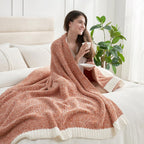 Snuggle Sac Orange Fall Blanket Twin Size, Oversized Soft Warm Cozy Knit Bedding Blanket, Luxurious Microfiber Blankets for Bed, Orange, 60x80 inches