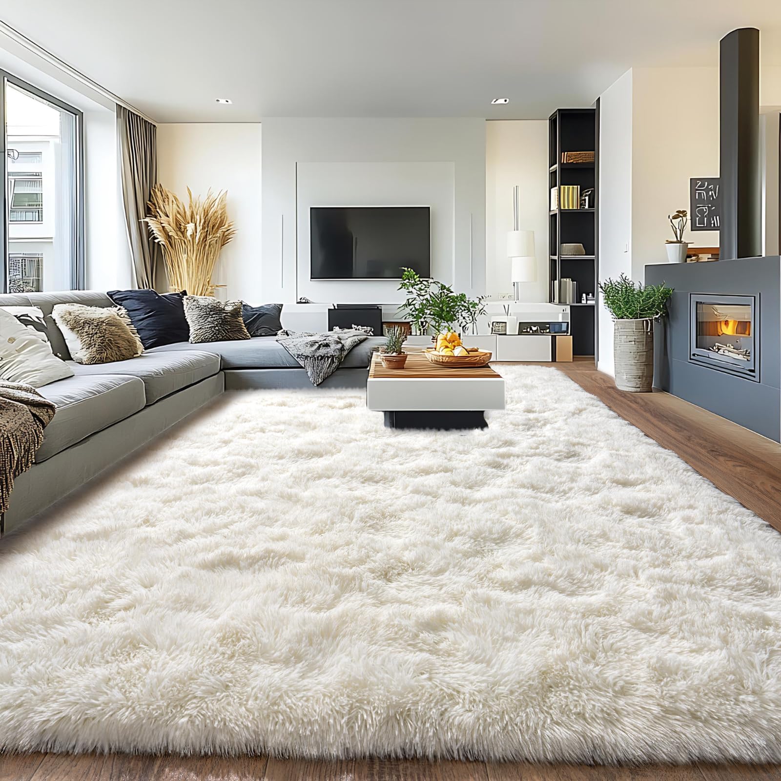 Pionblank 9x12 Area Rug, Large Area Rug for Living Room, Cream White