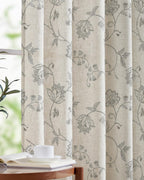 jinchan Linen Curtains Floral Curtains 96 Inch Length for Living Room Bedroom Light Filtering Rod Pocket Back Tab Jacobean Curtains Flax Linen Texture Window Drapes Set 2 Panels Dark Grey on Linen