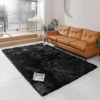 linmopm Faux Fur Rug Sheepskin Shag Fluffy Fuzzy Black 6x9 ft Rugs for Bedroom Bedside Bed Floor Living Room Plush Rectangle High-Density Cushion Carpet Super Sofa Cover