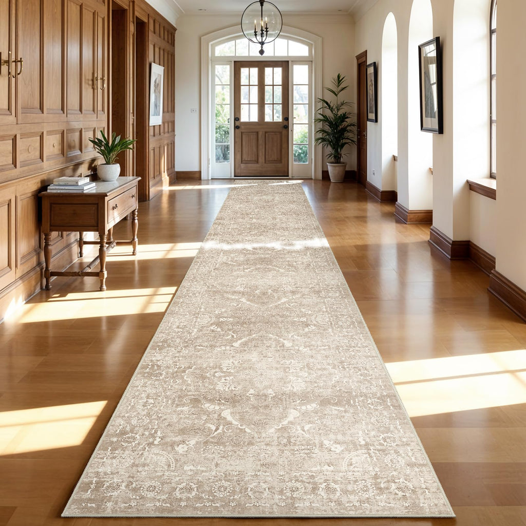 3x20 Washable Runner Rug: Vintage Non Slip Long Hallway Rugs NaturalBeige