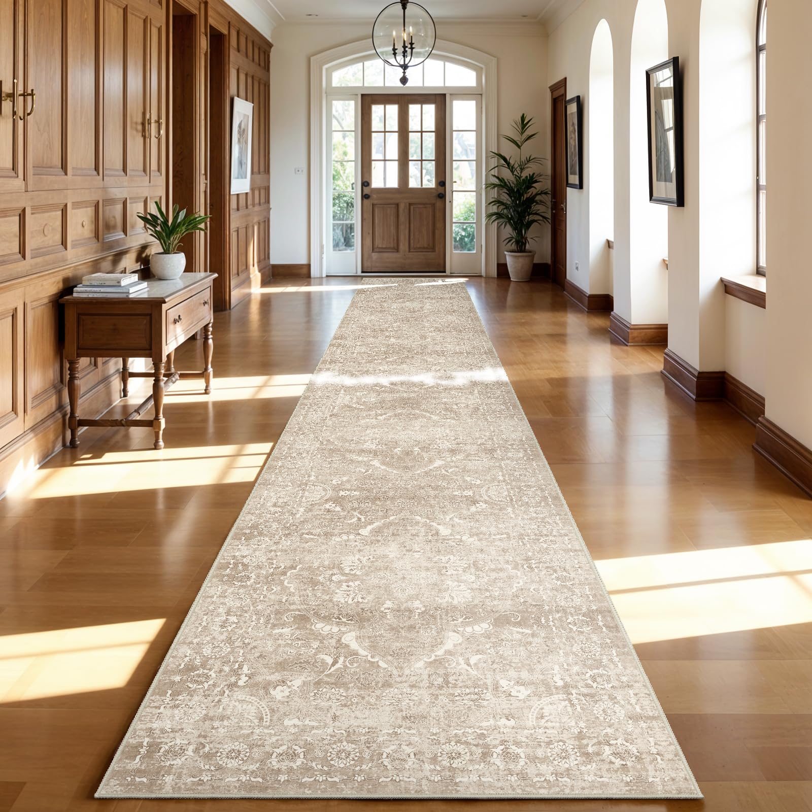 3x20 Washable Runner Rug: Vintage Non Slip Long Hallway Rugs NaturalBeige