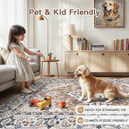 Lofus 4ft Round Area Rugs for Living Room, Vintage Boho Carpet Floral Brown