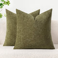 MIULEE Soft Chenille Throw Pillow Covers Olive Green 18x18 Inch Pack of 2