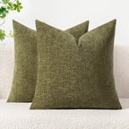 MIULEE Soft Chenille Throw Pillow Covers Olive Green 18x18 Inch Pack of 2